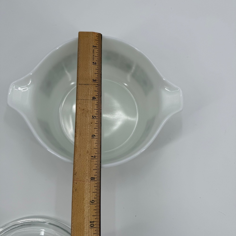 Vintage Pyrex 474-B Verde Green Square Flowers 1.5Q‎ Casserole Dish + Lid - Picture 4 of 11